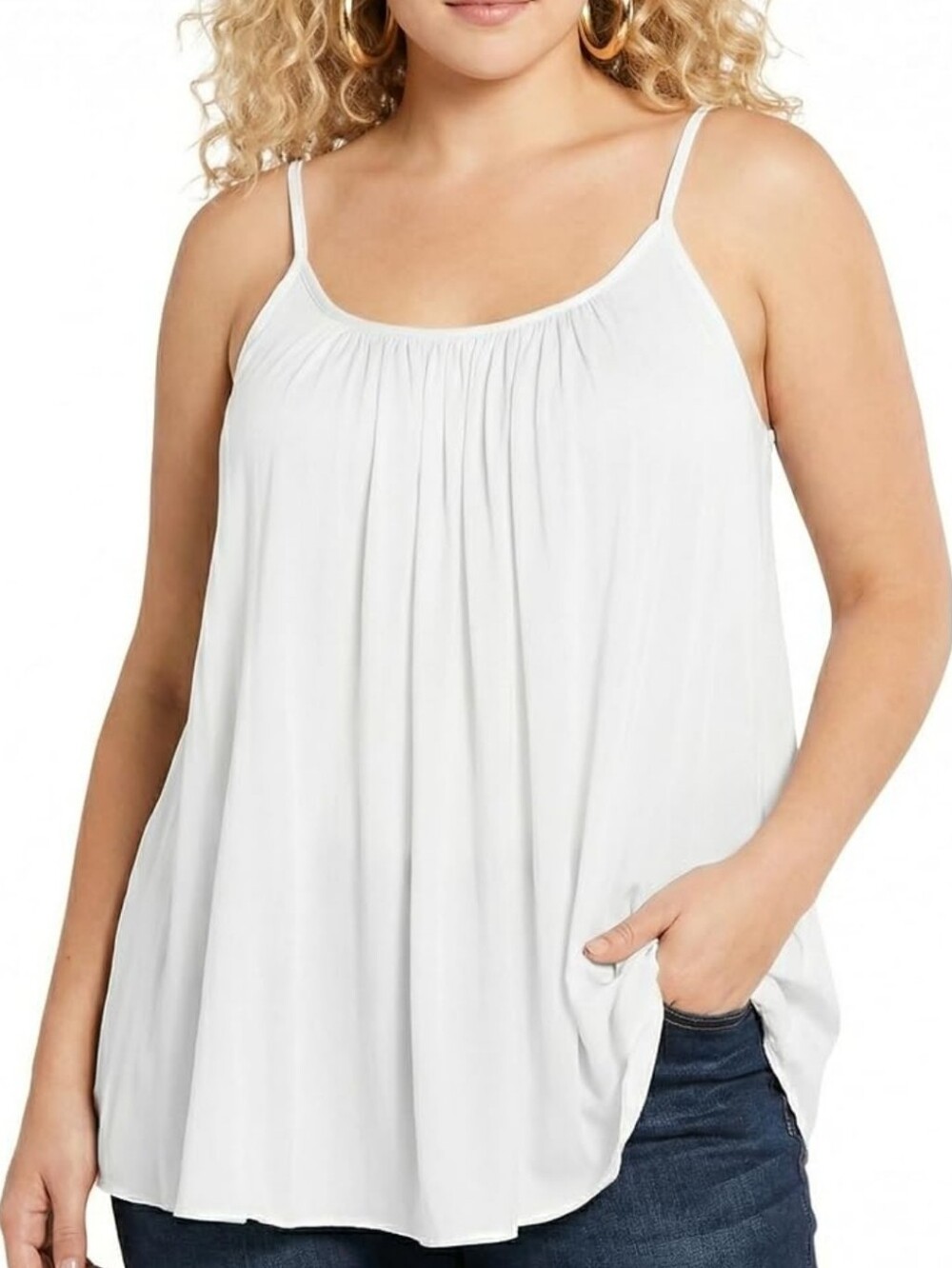 7th Element Plus Size Flowy Tank Top Spaghetti Strap Cami White 2XL NWT